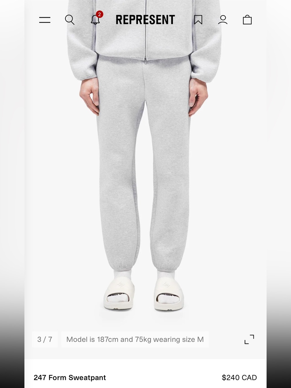 Represent 247 Form Sweatpant in Light Gray